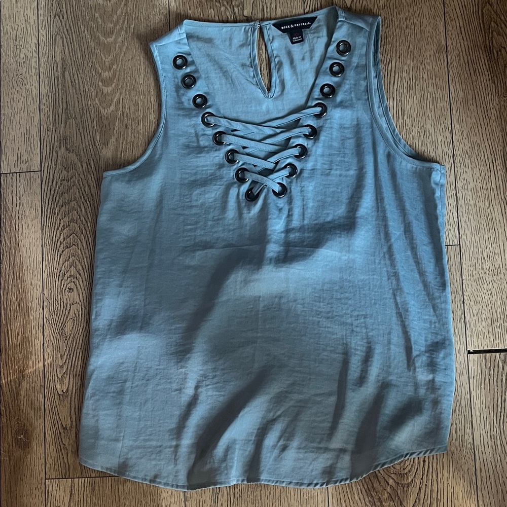Rock & Republic Steel Blue Eyelet Tank Top